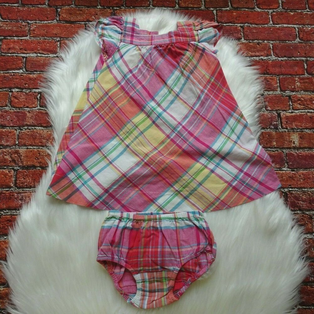 💰3/$25 CHAPS 2-PC Girl's Dress & Bottoms Set Outfit Pink Plaid Preppy Cotton